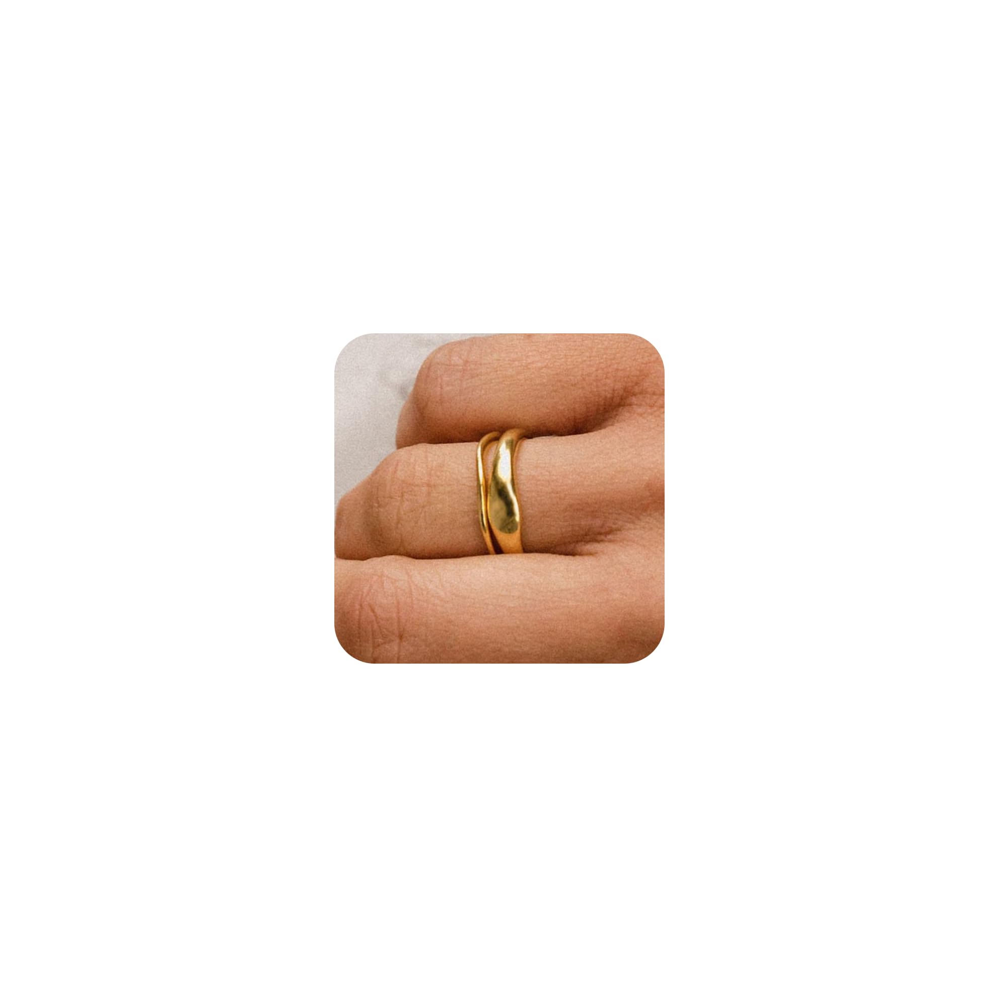 2PCS 14k Gold Plated Stackable Thin Rings for Women - Non Tarnish Aesthetic Jewelry (Size 6-10) - Perfect for Everyday Wear, Layering & Gift Giving