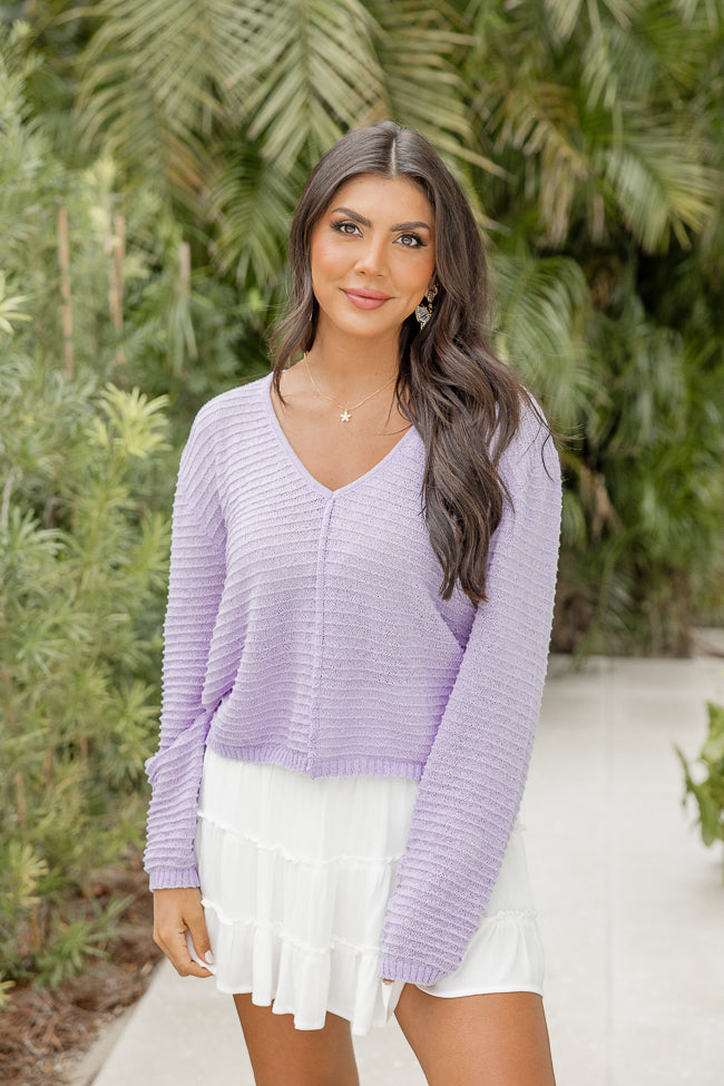 Must Be Fate Women's Lavender V-Neck Sweater - Soft Knit Pullover for Casual Wear & Layering | Cozy Fall & Winter Fashion | Final Sale