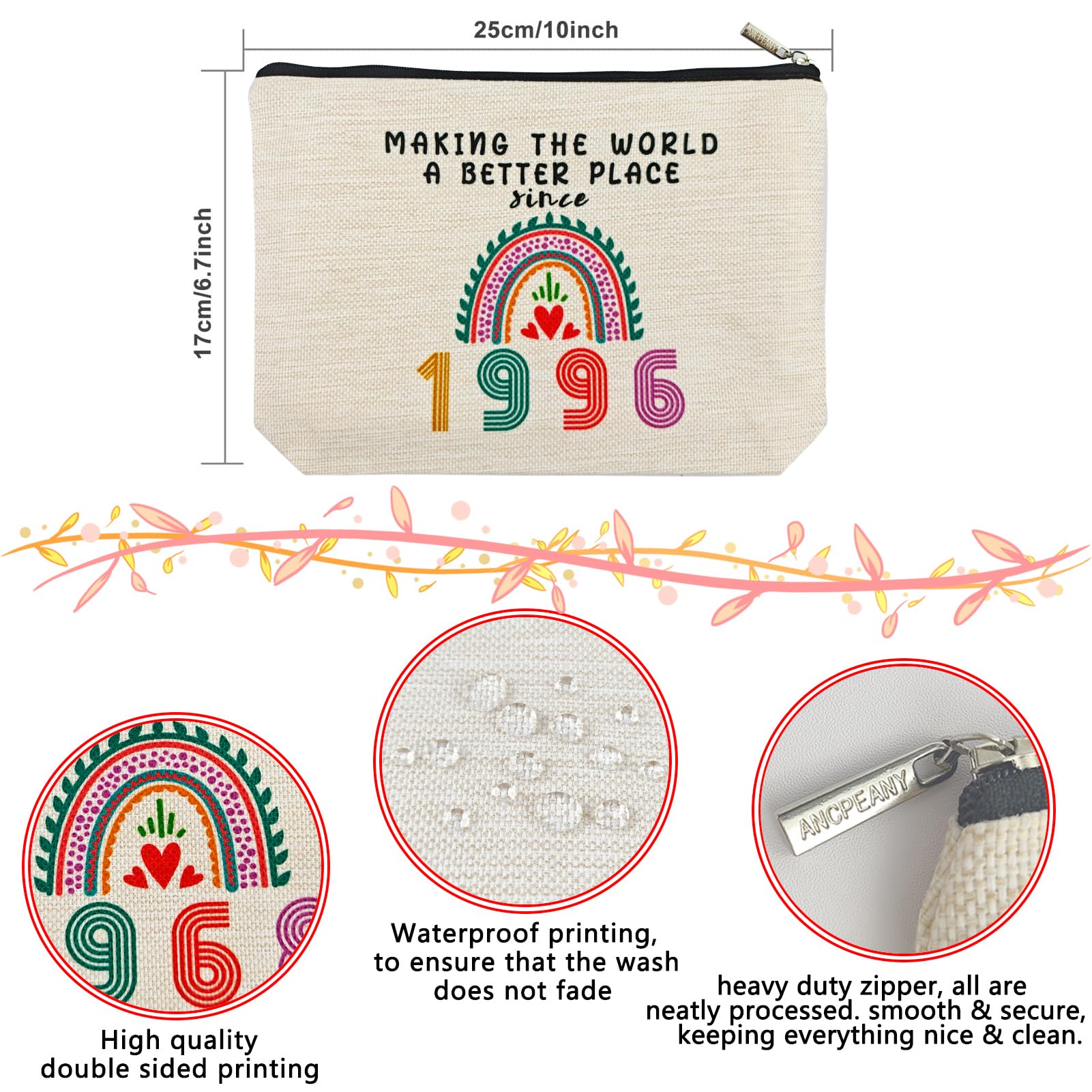 29th Birthday Gifts for Women - Cute Makeup Bags & Cosmetic Travel Organizer | Perfect for Wife, Sister, Best Friend | 1996 Anniversary Gift Ideas | Great for Mothers Day, Christmas & Travel | Trendy 29 Year Old Birthday Decorations