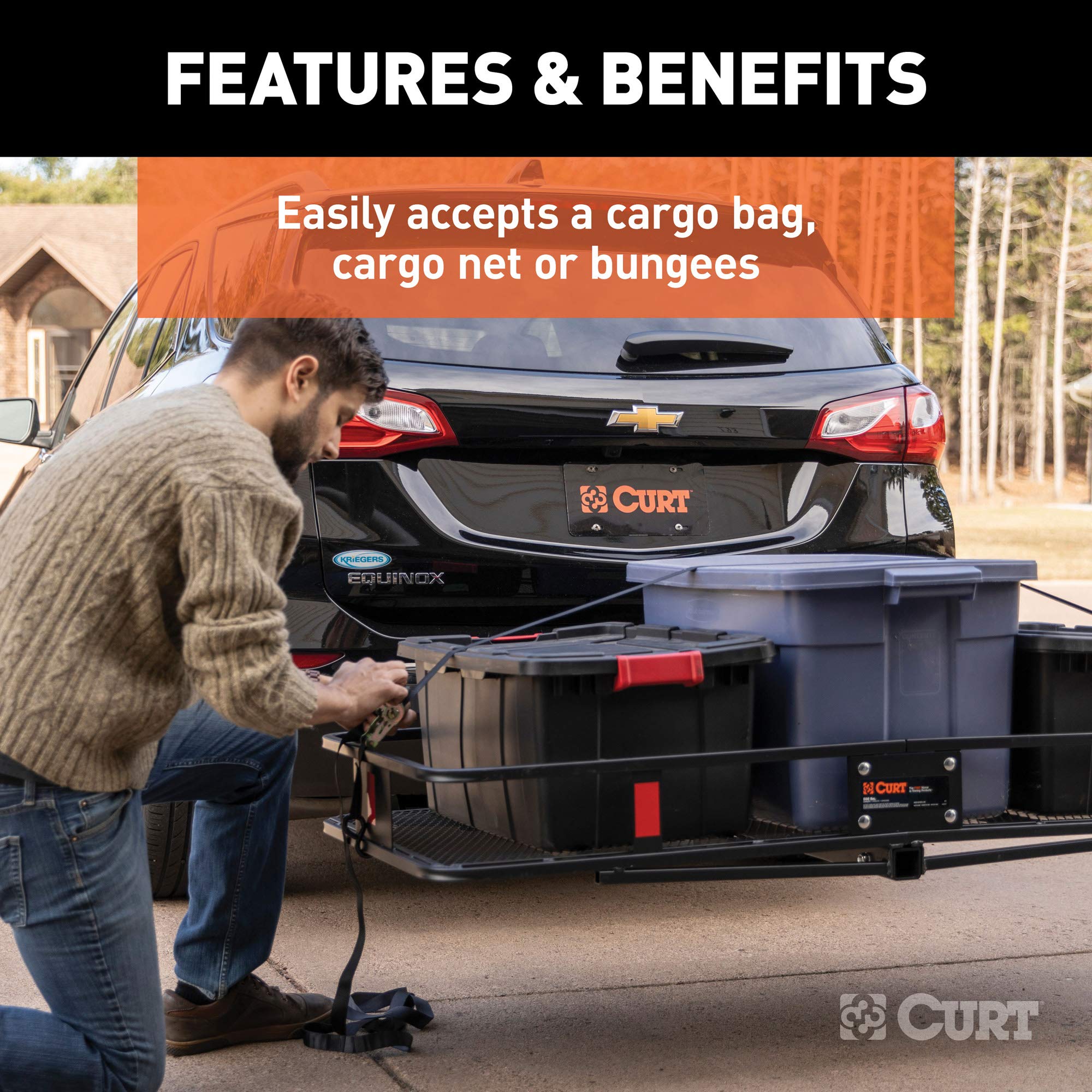 CURT 18150 60 x 20-Inch Black Steel Basket Hitch Cargo Carrier - 500 lbs Capacity, 2-in Fixed Shank - Perfect for Truck, SUV & RV Hauling | Heavy-Duty Cargo Transport for Camping, Road Trips & Outdoor Adventures