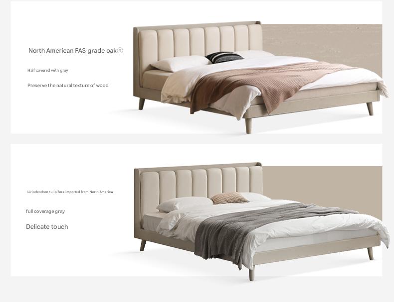 Premium Oak Solid Wood Piano Key Bed Frame with High-Tech Fabric Upholstery – Perfect for Modern Bedrooms, Guest Rooms & Luxury Home Decor