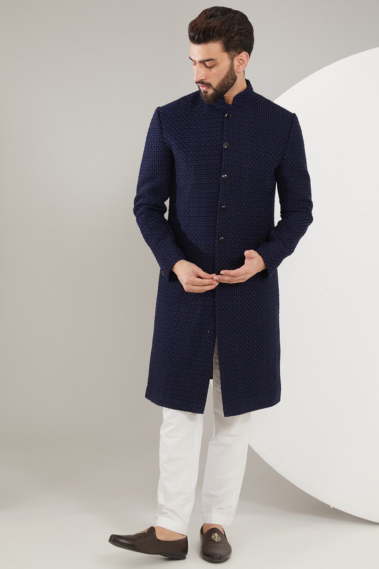Royal Blue Embroidered Sherwani for Men - Traditional Indian Wedding Outfit - Perfect for Groom, Festivals & Special Occasions