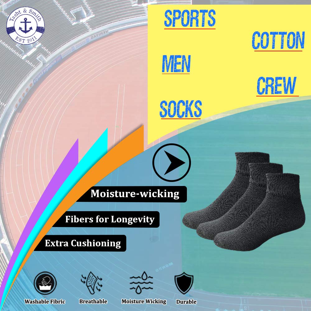 Yacht & Smith Men's Cotton Athletic Mid Ankle Socks - Bulk Pack (Size 10-13) - Breathable Sports Socks for Running, Gym & Casual Wear