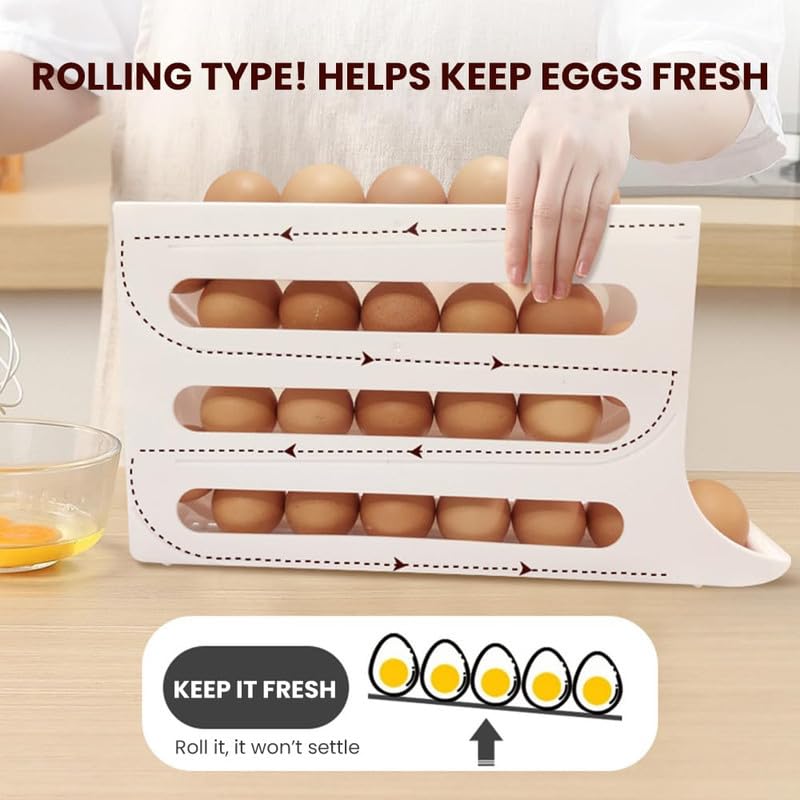 2024 Upgraded 4-Tier Automatic Scrolling Egg Holder for Refrigerator - Large Capacity Space-Saving Egg Organizer & Dispenser - Perfect for Kitchen Storage, Breakfast Prep, and Farm Fresh Egg Organization