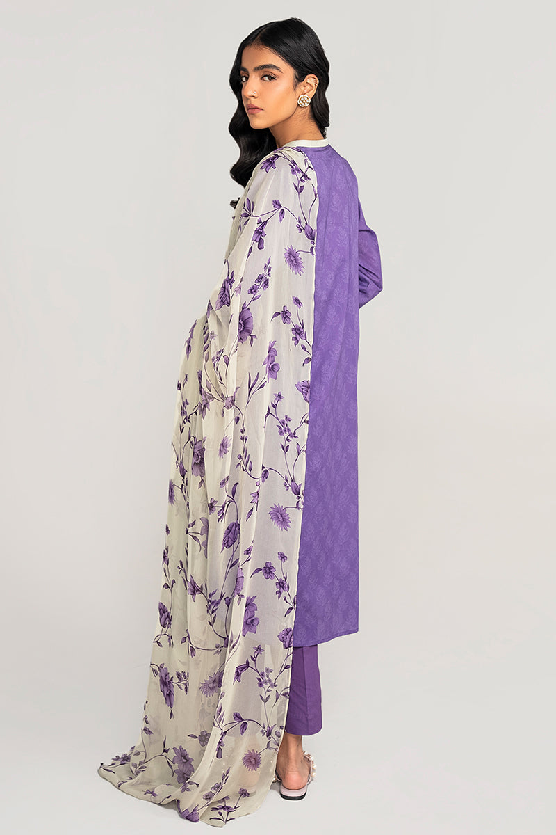 MAUVE HUE 3PC PRINTED LAWN SUIT SET - Women's Floral Printed Outfit with Shirt, Trouser & Dupatta - Perfect for Casual Wear, Parties & Festive Occasions