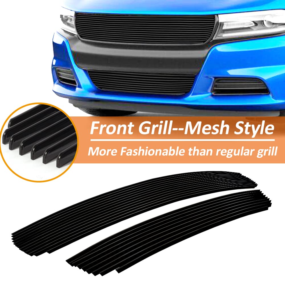 2015-2019 Dodge Charger SXT Front Black Grille Grill Insert Combo - Compatible with Non-Adaptive Cruise Control Models | Perfect for Car Upgrades & Customization