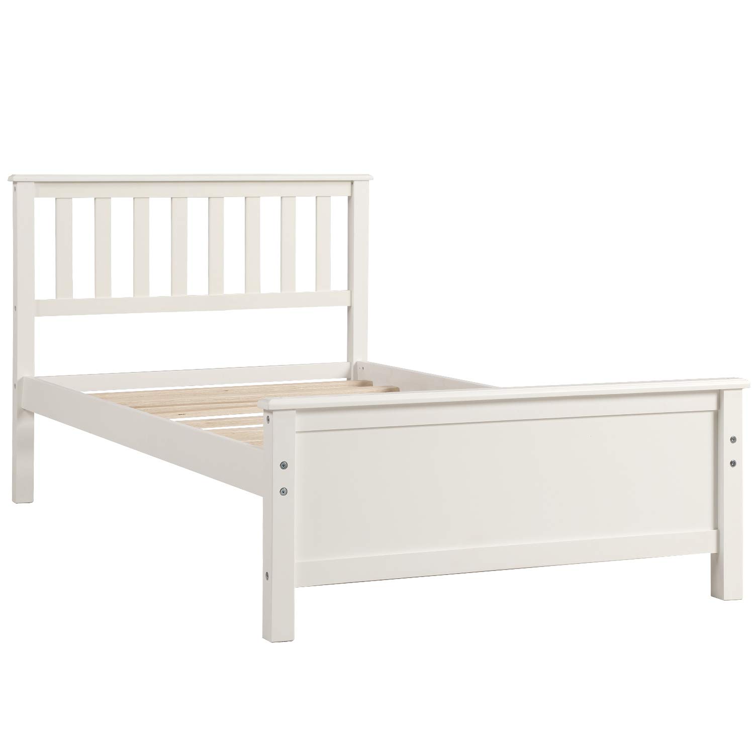 MERITLINE Twin Bed Frame with Headboard & Footboard - Solid Wood Platform Bed, No Box Spring Needed - White - Perfect for Kids, Teens & Guest Rooms