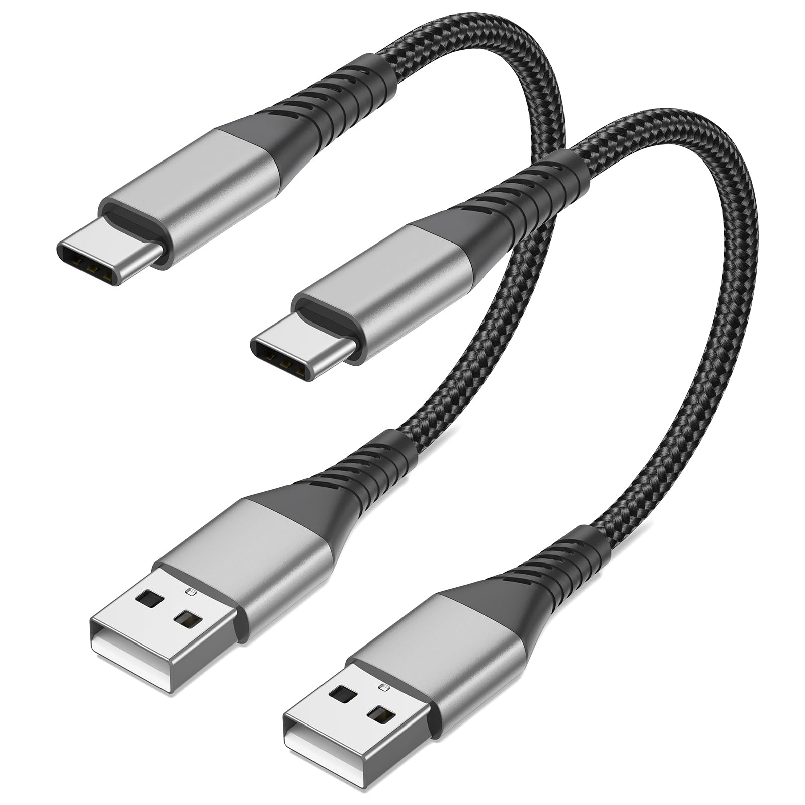 6 Inch Short USB C Cable Fast Charging 2 Pack - 0.5ft USB A to USB C Braided Cable, 3A High-Speed Charging for iPhone 15/16 Pro Max, Samsung Galaxy S24/S23, Google Pixel, iPad - Perfect for Travel, Car, Office & Home Charging
