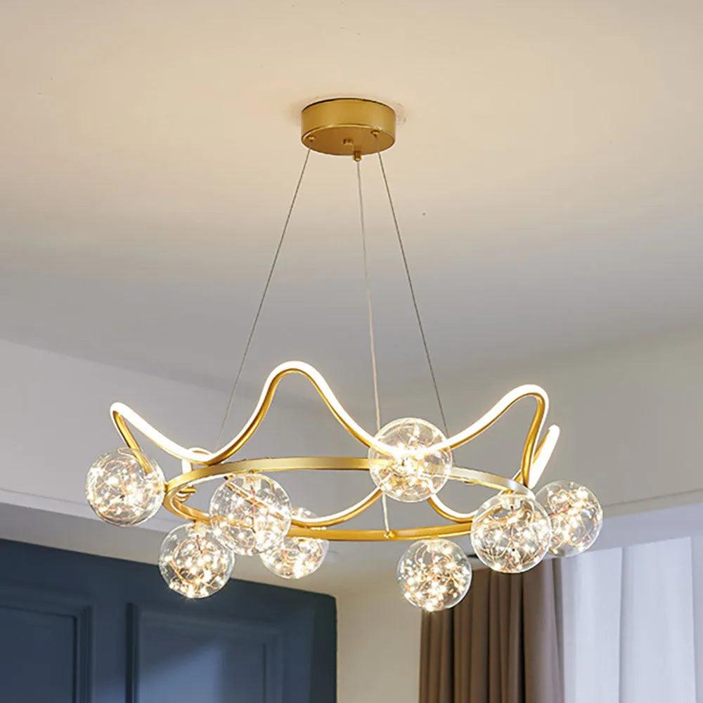 Modern Gold Wavy Multi Glass Ball Pendant Light - Elegant Dining Room & Kitchen Island Lighting Fixture
