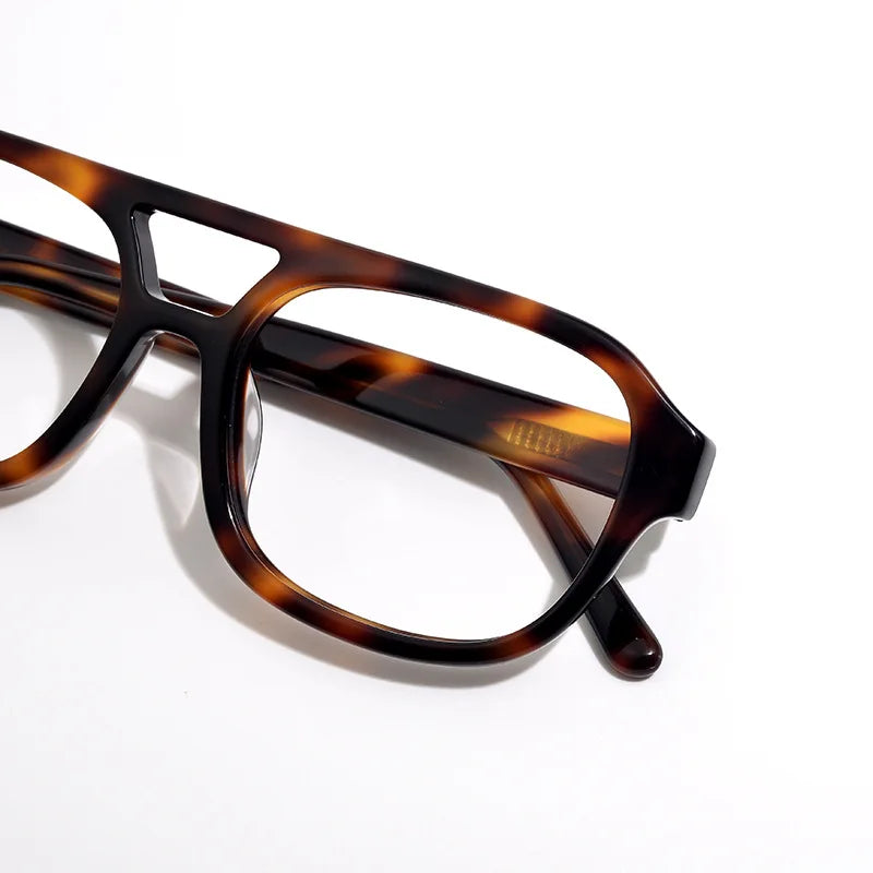 Stylish Unisex Black Acetate Square Frame Eyeglasses with Double Bridge - Perfect for Work, Reading & Fashion Accessories