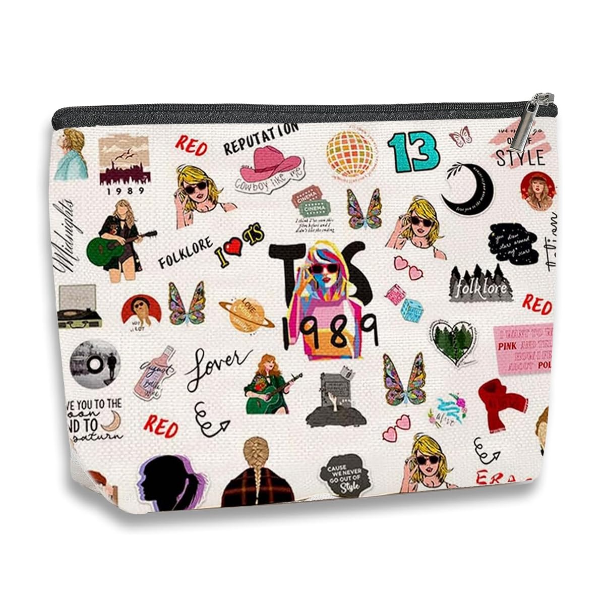 MAYCREATE® Taylor Swift Makeup Bag - Cotton Cosmetic Pouch for Women & Girls | Fashionable TS Print Makeup Organizer | Travel-Friendly Cosmetic Case | Perfect Gift for Music Fans - Great for Concerts, Travel & Daily Makeup Storage