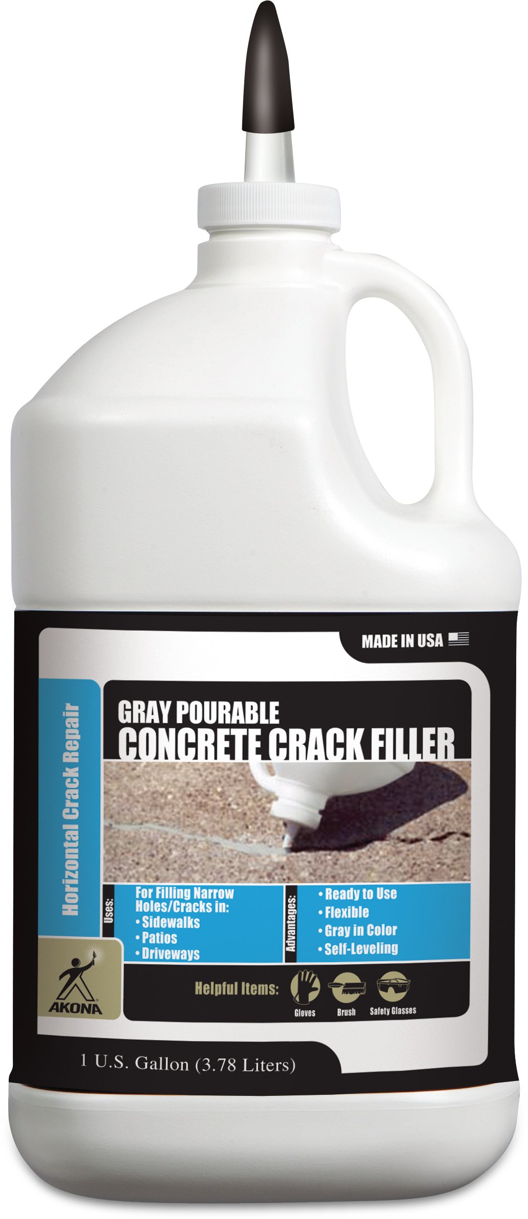 **Akona Gray Pourable Concrete Crack Filler - Light Gray, Liquid Cement Crack Sealer for Driveways, Slabs, Sidewalks, Floors & Garages | Waterproof & Durable Repair Solution | Ideal for Home, Patio & Commercial Use (1 Gallon)**