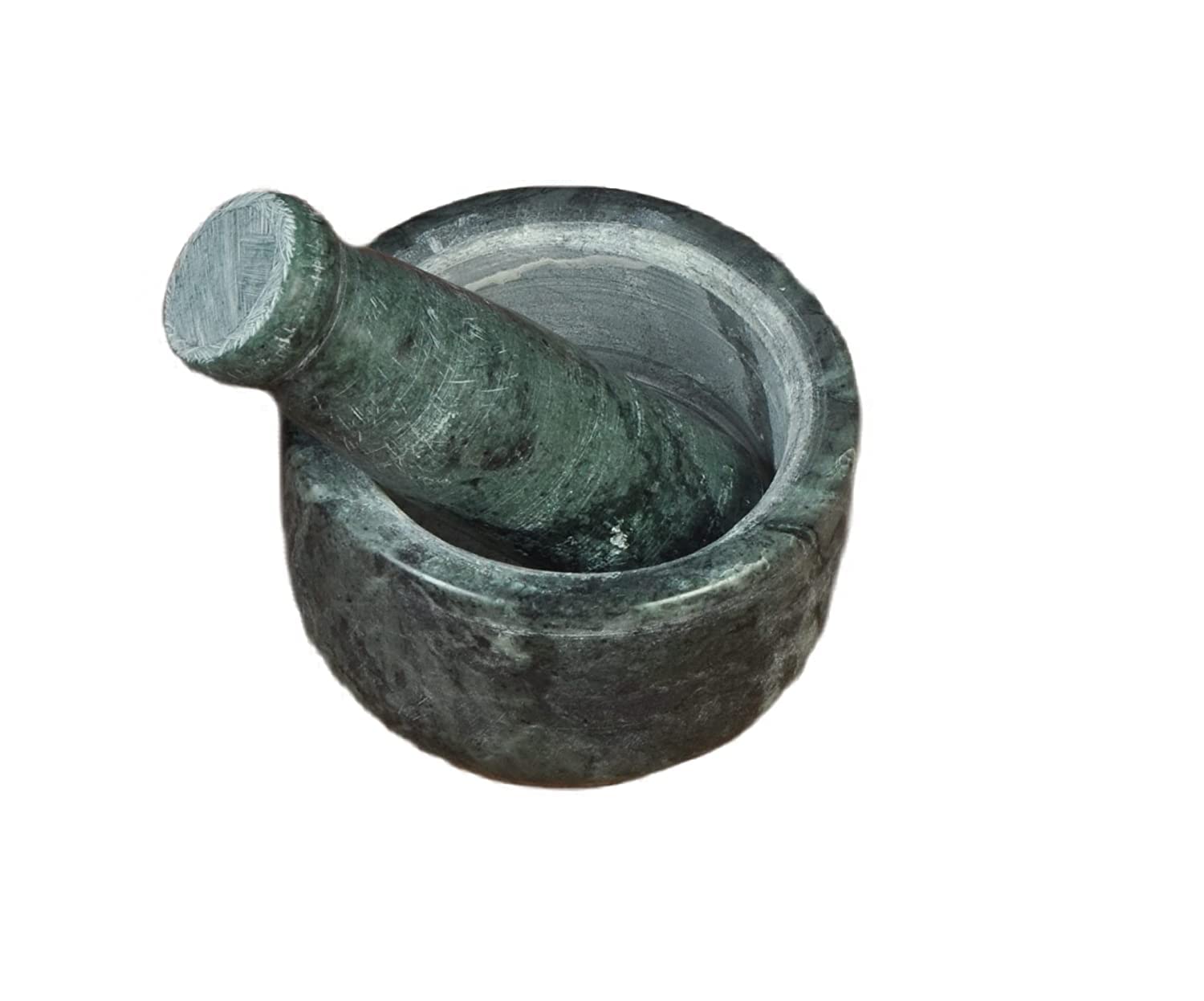 Natural Green Marble Mortar and Pestle Set - 4 Inch Imam Dasta, Okhli Musal, Kharal for Grinding Spices & Herbs - Perfect for Indian Cooking, Ayurvedic Remedies & Kitchen Essentials