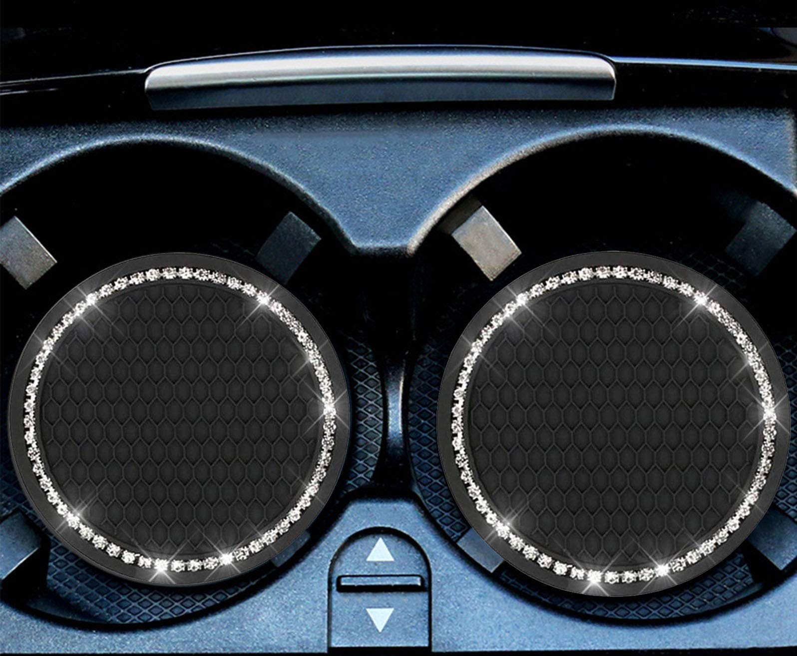 GCARTOUR Rhinestone Anti-Slip Car Cup Coasters - 4PCS Universal 2.75