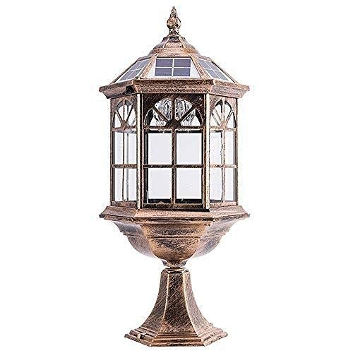 Solar Post Lights Outdoor - Bronze LED Waterproof Aluminum Glass Column Lantern for Yard, Garden, Driveway, Porch, Walkway, Pool & Patio | Solar Powered Landscape Lighting for Victorian Style Decoration & Pathway Safety