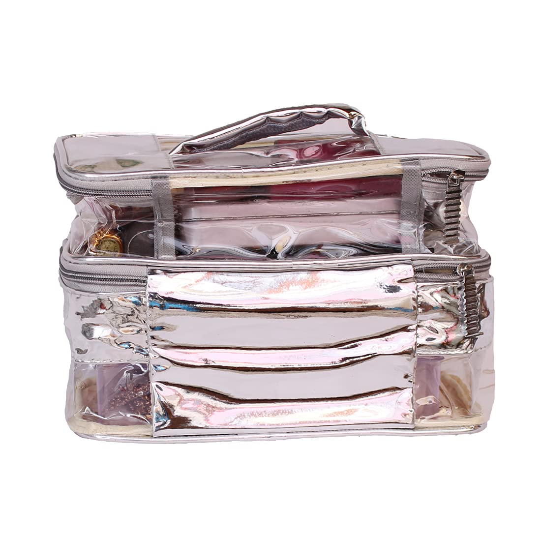 Silver Makeup Box Cosmetic Bag and Pouch - Premium Travel Organizer for Women | Perfect for Makeup Storage, Travel Essentials & Gift Giving