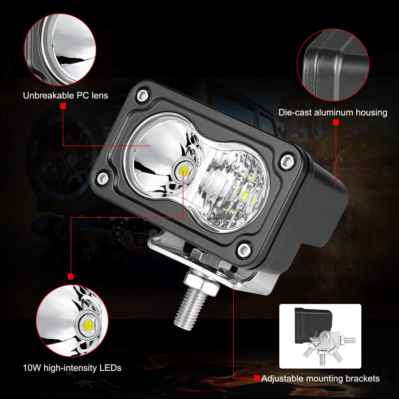 3 Inch 40W LED Pod Lights 2Pcs - Super Bright Off Road Spot & Flood Light Combo for Truck, ATV, UTV, SUV, Motorcycle, Boat - Waterproof Fog Lights for Bumper, Work & Night Driving