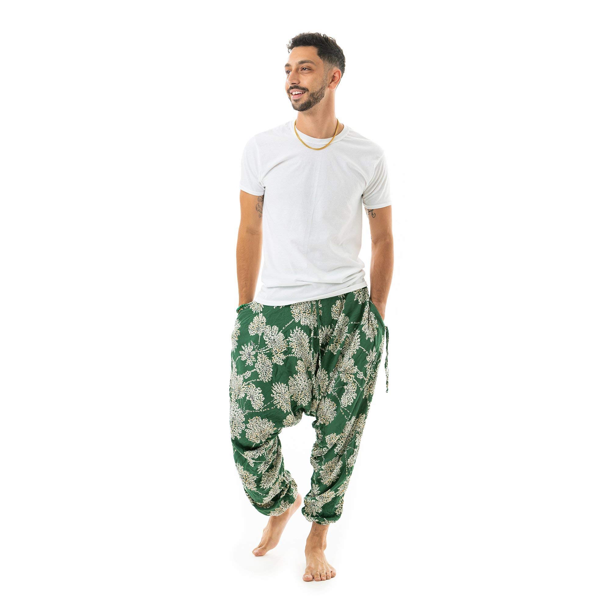 Buddha Pants Floral Harem Pants for Men & Women | Soft Cotton Boho Pants with Pockets | Yoga, Lounge, Beach & Travel Wear | Perfect for Meditation, Festivals & Relaxation