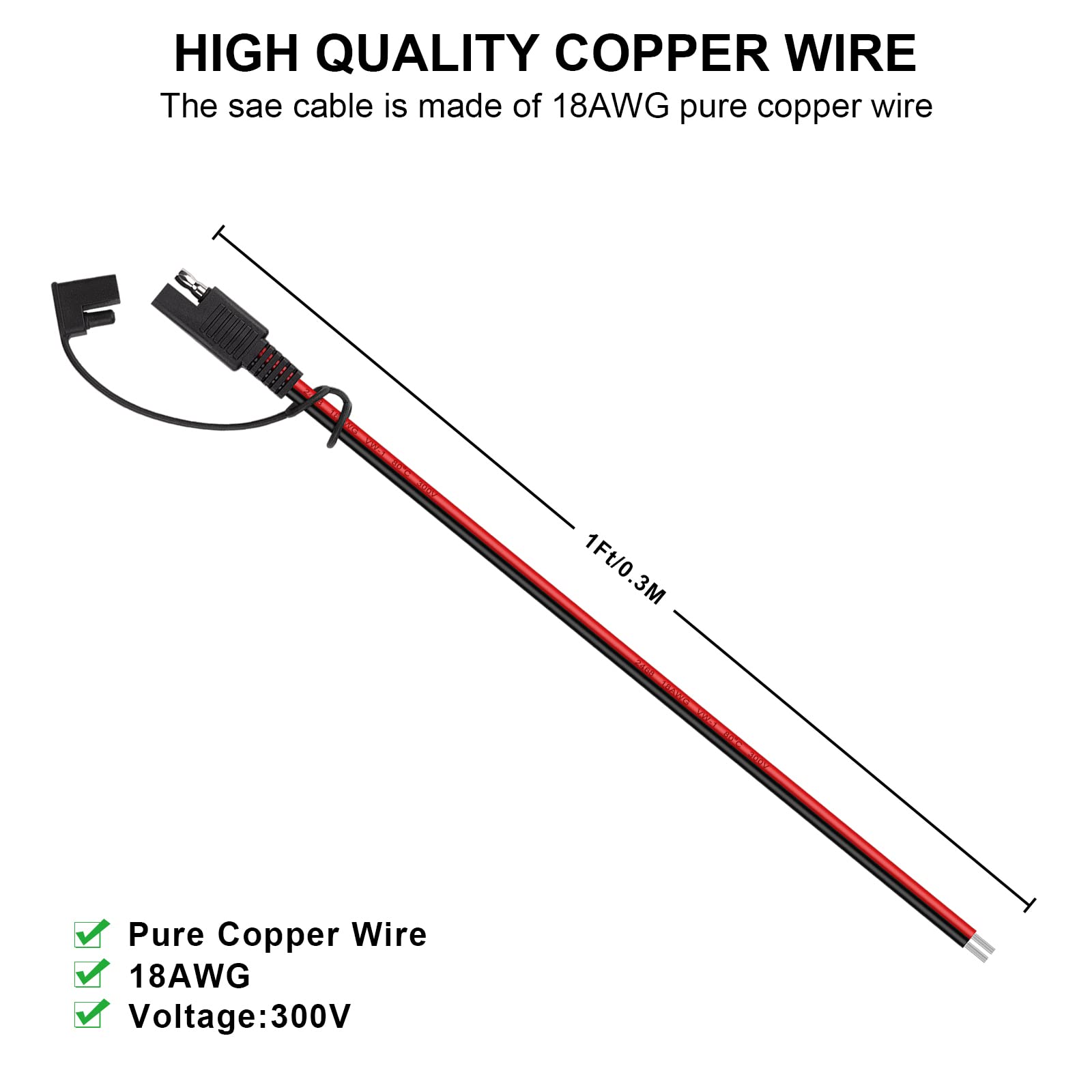 iGreely 2-Pack SAE Extension Cable with Quick Connector - 18AWG Heavy Duty SAE Disconnect Plug for RV, Trolling Motor, Solar Panel & Battery Charging - Weatherproof Power Cord for Marine, Automotive & Outdoor Use