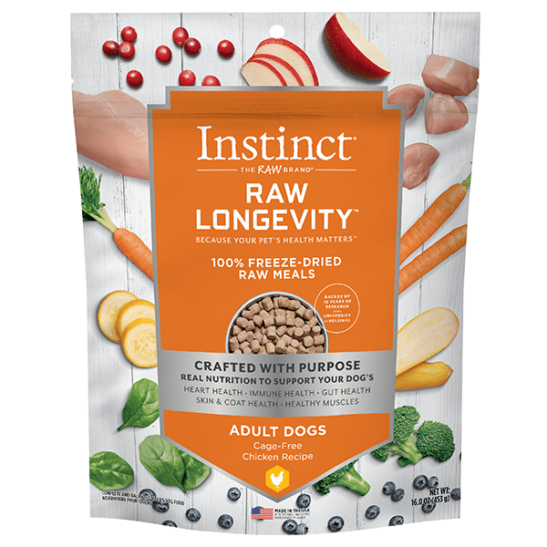 Instinct Raw Longevity Chicken Recipe 100% Freeze Dried Dog Food - Grain Free, High Protein for Senior Dogs - Perfect for Mealtime & Training Treats