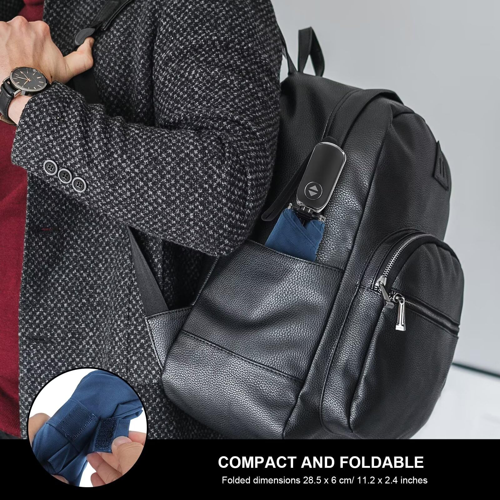 LEAGERA Automatic Compact Travel Umbrella - Portable Collapsible Mini Pocket Umbrella for Backpack, Rain Protection - Ultralight Dark Blue Umbrellas (2 Pack) - Perfect for Commuting, Hiking & Outdoor Activities