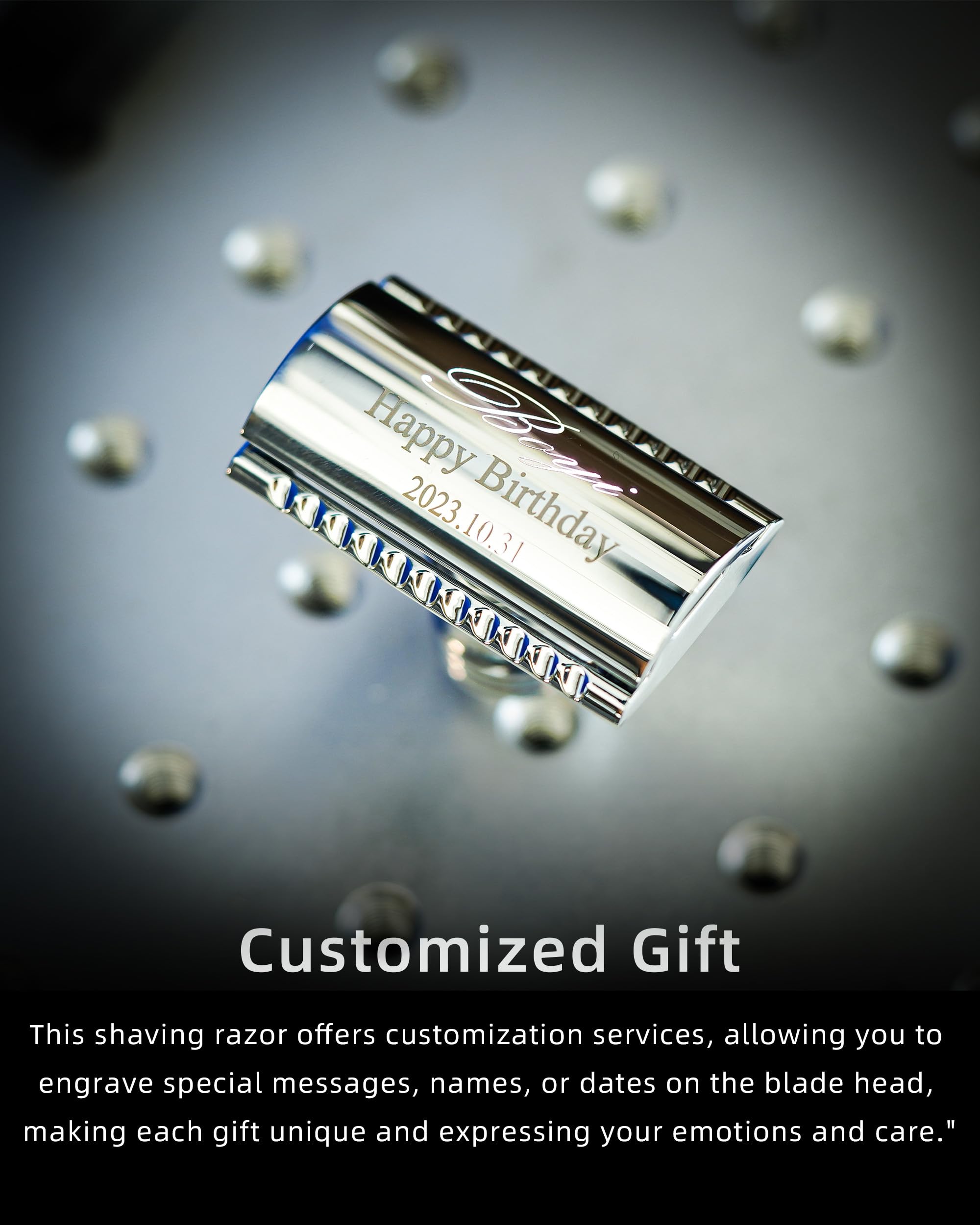 Premium Bronze Engraved Men's Shaving Kit - Metal Handle Safety Razor with Travel Case, Stand & 10 Blades - Perfect Gift for Father's Day, Birthday & Anniversary - Luxury Wet Shaving Experience for Home & Travel
