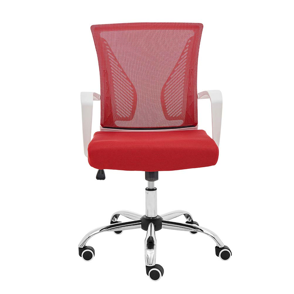Ergonomic Zuna Mid-Back Mesh Office Chair - Adjustable Height Modern Task Chair with Lumbar Support for Home & Workspace (White/Red) - Perfect for Long Hours Computer Work, Gaming & Remote Office Setup