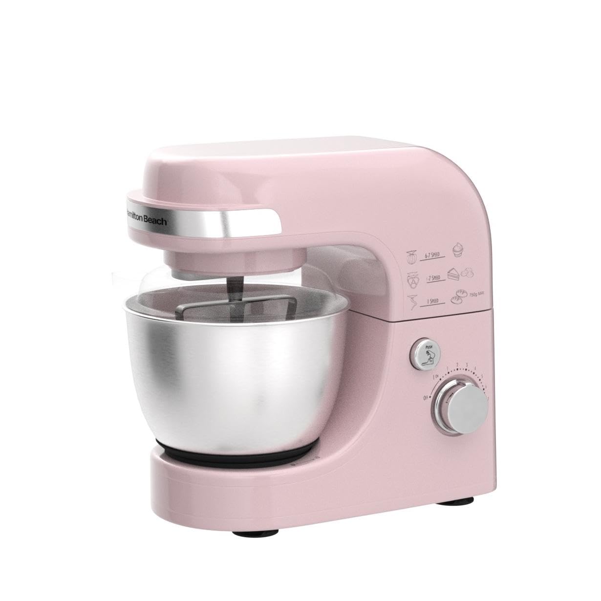 Hamilton Beach 4-Quart Electric Stand Mixer with Dough Hook, Flat Beater & Whisk Attachments - 7 Speed Settings & Splash Guard - Perfect for Baking Cakes, Cookies & Bread Dough (Rose Color)