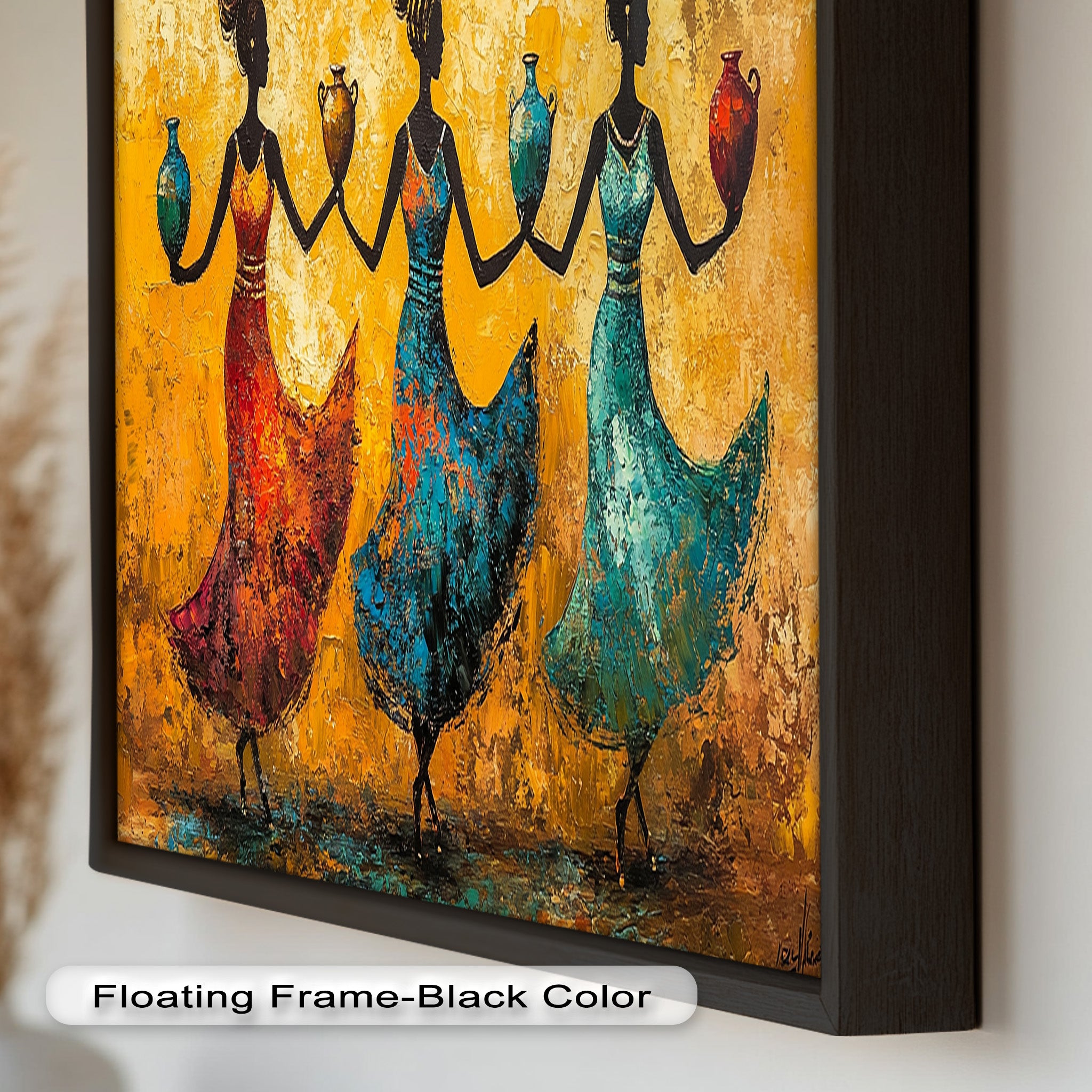 African Dance Wall Art - Handmade Women Oil Painting for Living Room & Bedroom Decor