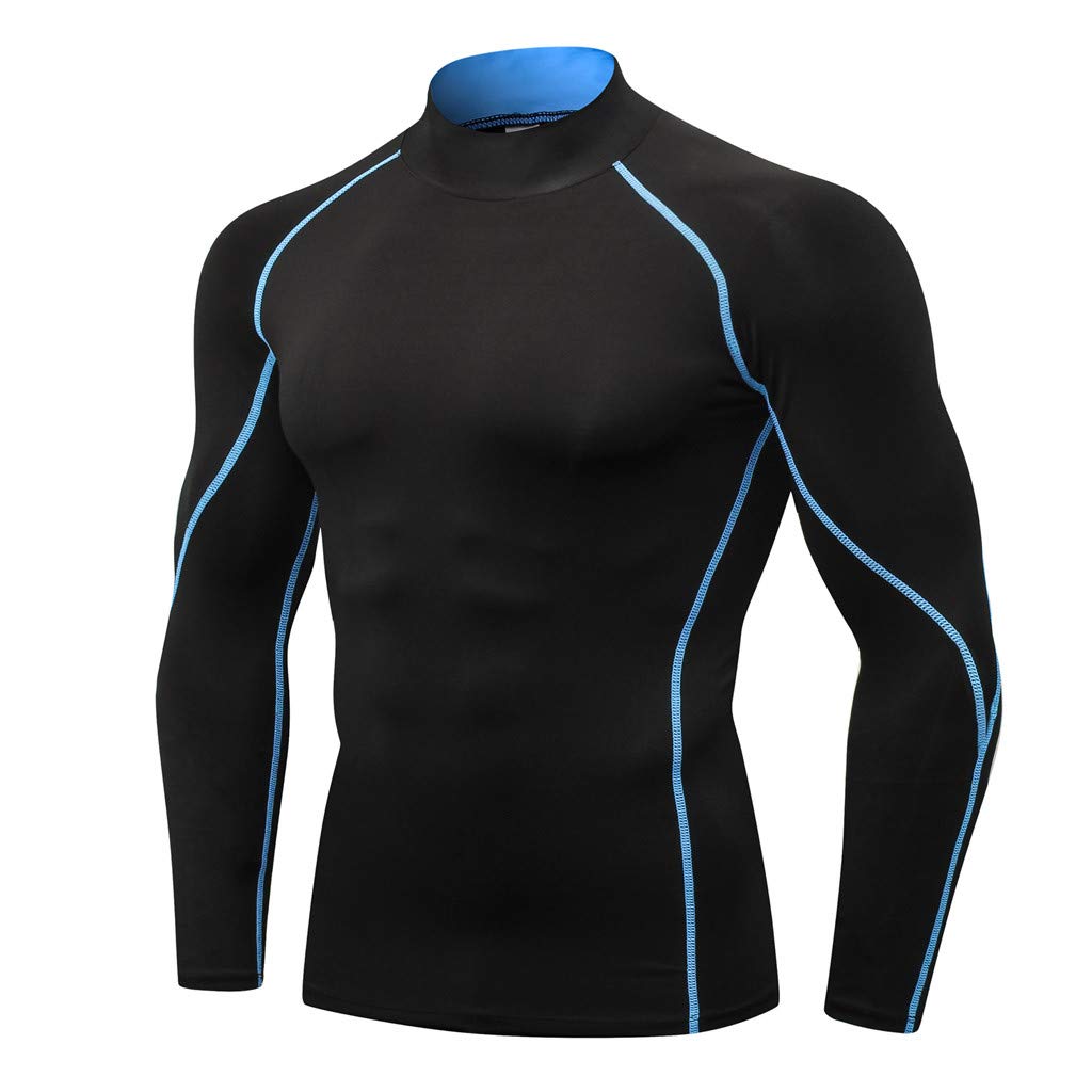 XXBR Men's Compression T-Shirt - Long Sleeve Mock Neck Athletic Workout Shirt, Moisture Wicking Active Sports Base Layer & Undershirt for Running, Gym, Yoga & Outdoor Activities