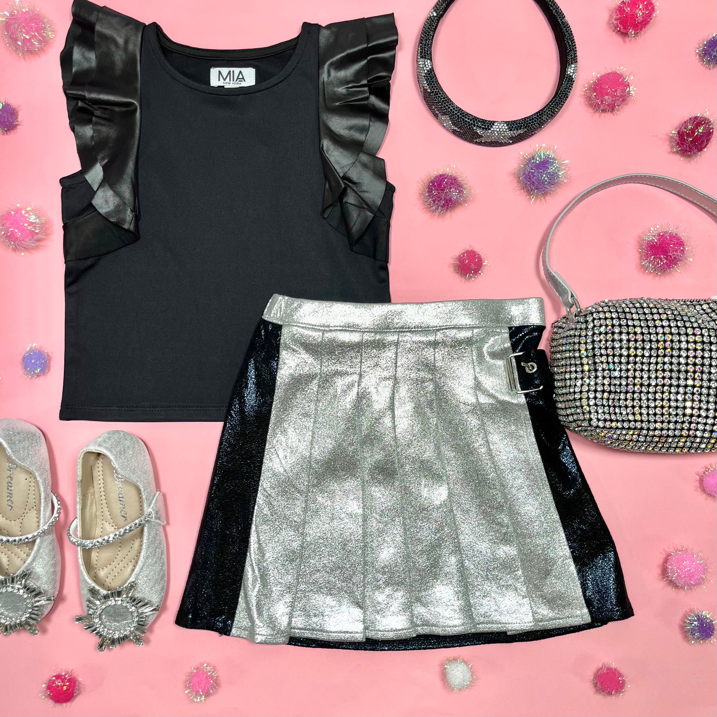 Stylish Metallic Pleated Skirt for Schoolgirls - Perfect for School Uniforms, Parties & Casual Outfits