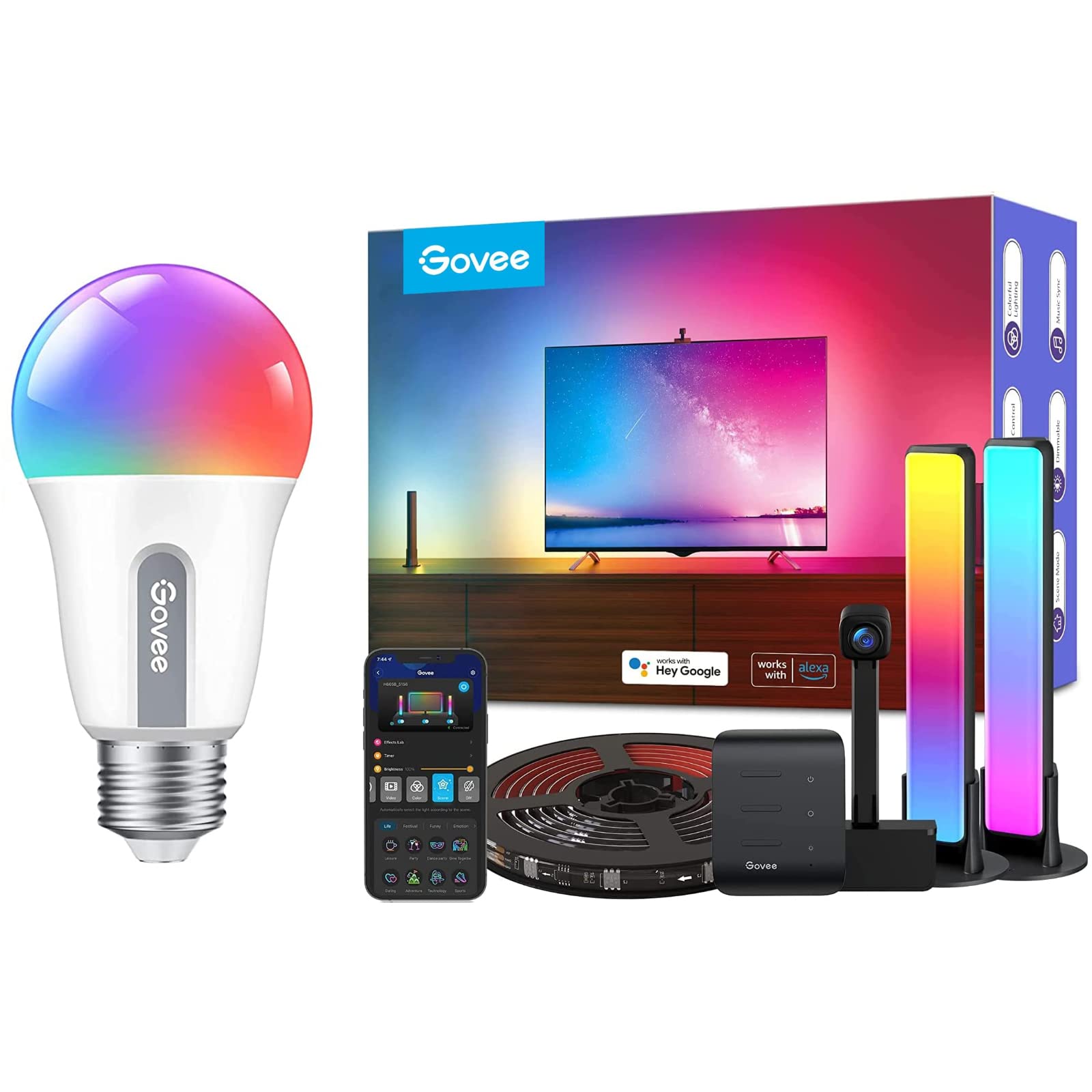 Govee DreamView Smart Wi-Fi RGBIC LED Strip Lights & Light Bars with Camera - 16.4ft Color Changing Lights with App Control, Music Sync, Voice Control - Perfect for Bedroom, Gaming Room & Home Theater Decor