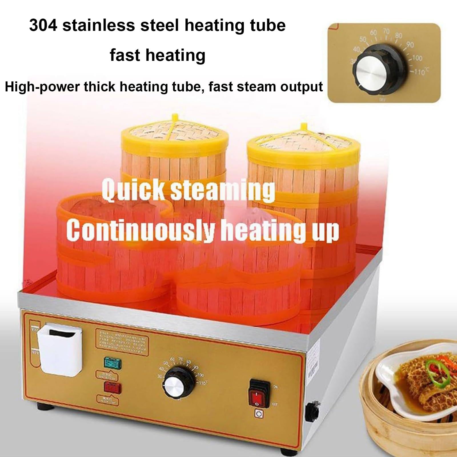 6-Hole Commercial Electric Steamed Bun Maker Machine - 30~110°C Adjustable Temperature with Independent Water Supply - Perfect for Restaurants, Bakeries & Home Kitchens