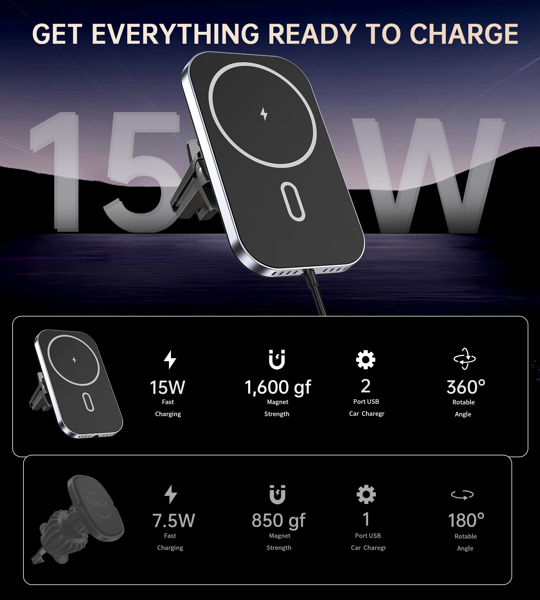 Magnetic Wireless Car Charger for iPhone 16/15/14/13/12 Series - 360° Rotatable MagSafe Car Mount with Strong Magnet - Fast Charging for Car Vent - Perfect for Commuting, Road Trips & Hands-Free Navigation