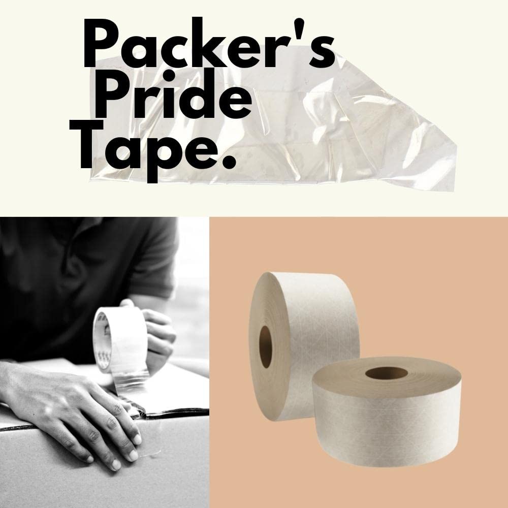 Gummed Packing Tape - Water Activated Adhesive Tape Roll, 72mm x 150 Yards, White (10 Pack) - Perfect for Shipping Boxes, Moving & Secure Packaging