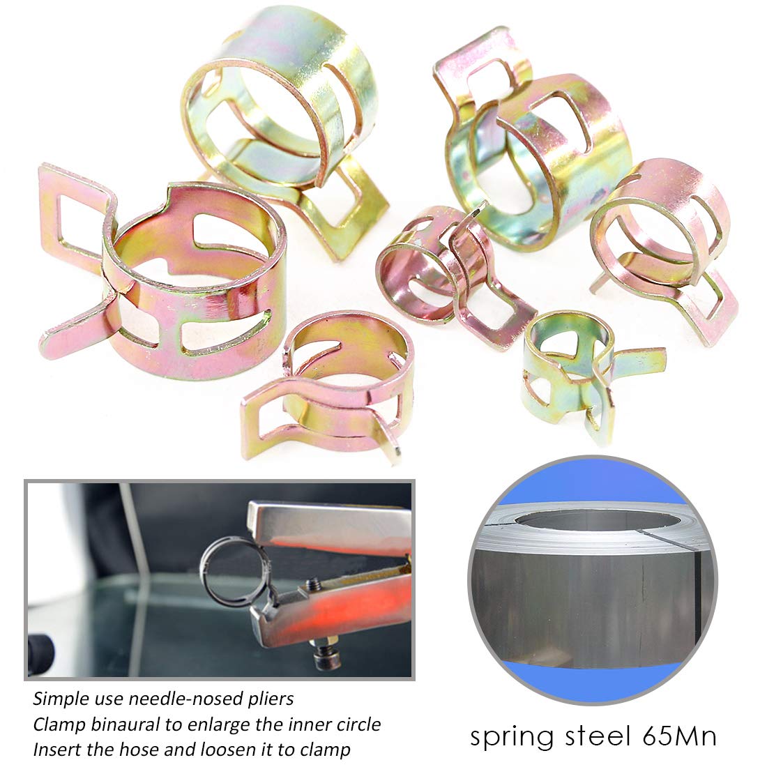 Keadic KSHC-110 110-Piece Spring Hose Clamp Assortment Kit (7mm-17mm, 11 Sizes) - Stainless Steel Vacuum Hose Clamps for Fuel, Silicone, Air & Water Pipes - Ideal for Automotive, Plumbing & DIY Projects