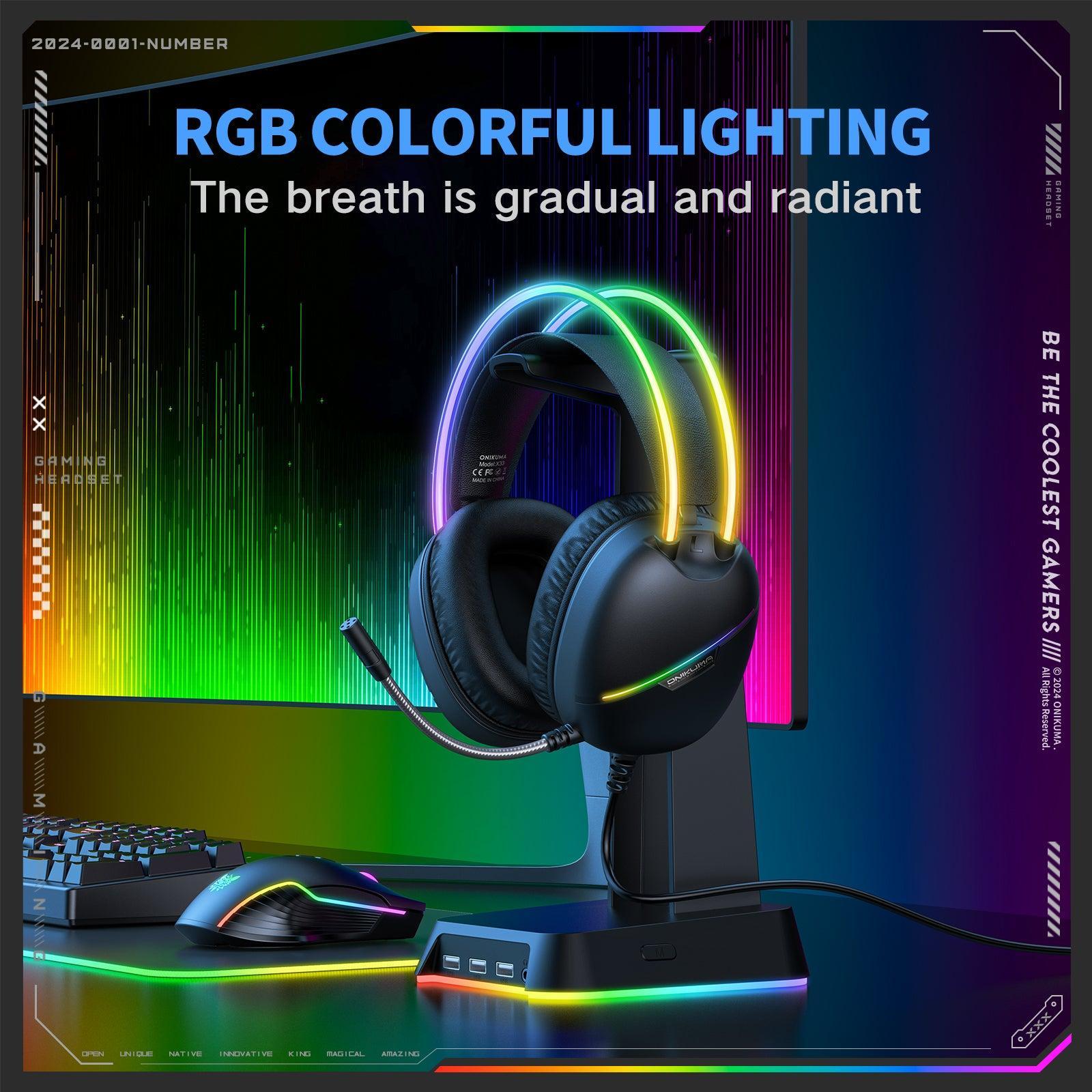 ONIKUMA X33 Gaming Headset with Microphone - Wired USB/3.5mm Noise Cancelling Headphones for PC, PS4, PS5, Xbox, Switch, Mobile - Comfortable Over-Ear Design for Long Gaming Sessions, Streaming & Online Classes
