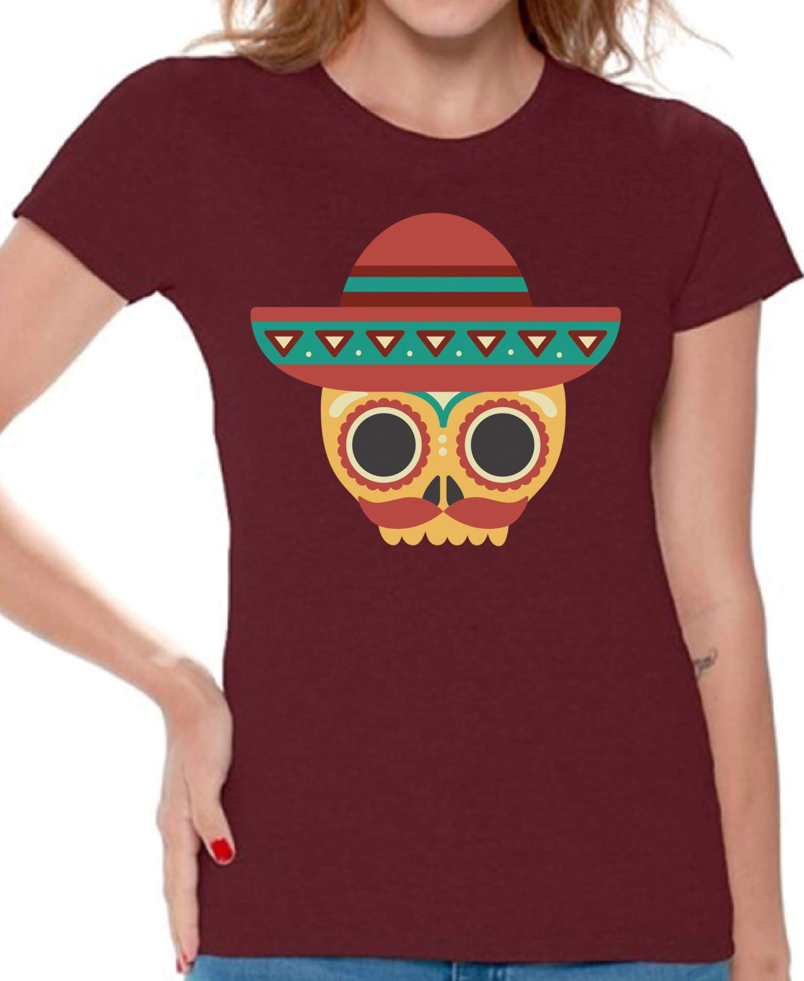 Skull T-Shirt with Sombrero Print | Cool Graphic Tees for Women | Casual Streetwear & Halloween Costume Outfit