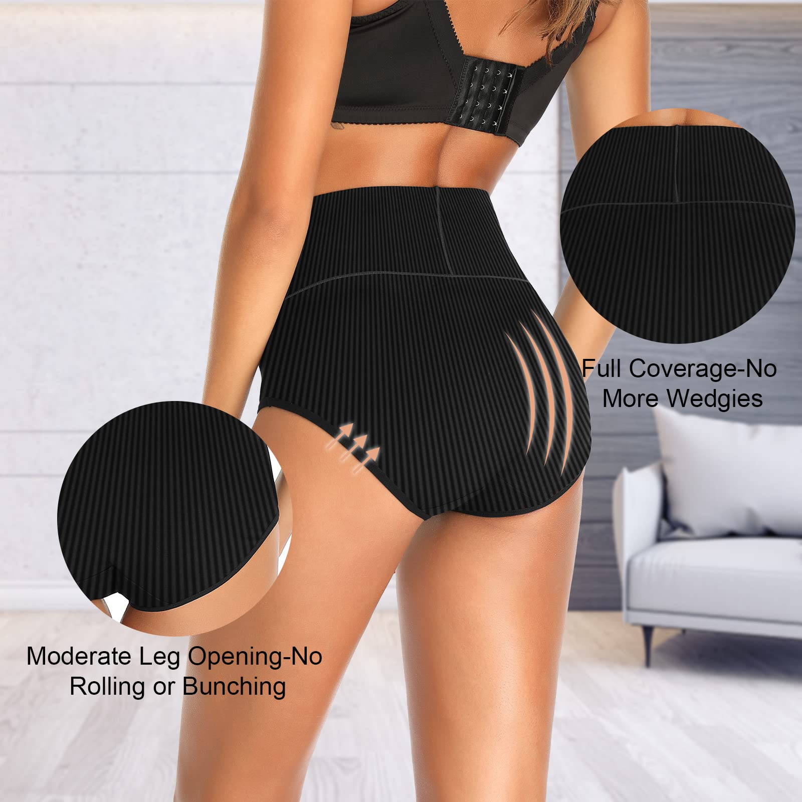 UMMISS Women's Cotton High Waisted Underwear - Tummy Control Panties, Plus Size Full Coverage Briefs for Women - Comfortable Everyday Wear & Shapewear for Work, Yoga & Sleep