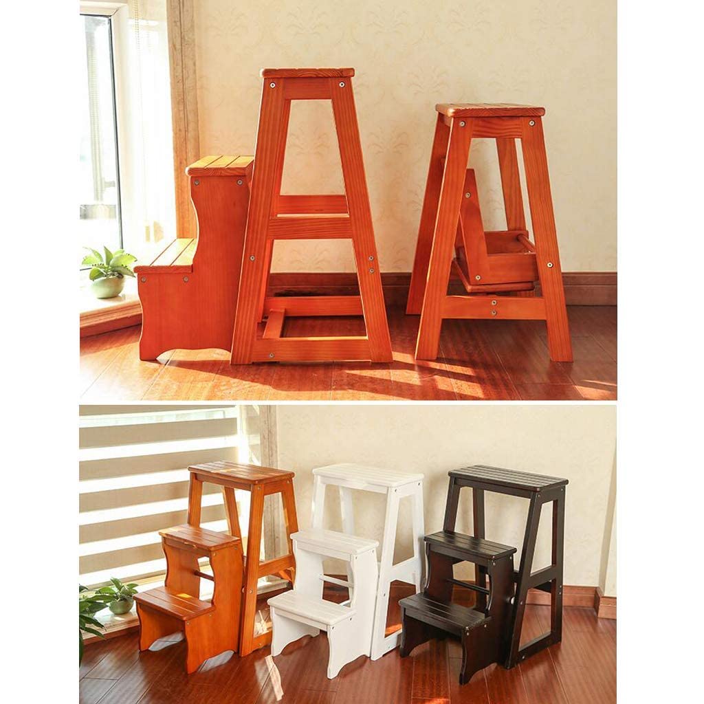 Wooden Folding Step Stool for Kitchen, Adults - Adjustable Ladder Stool with Non-Slip Feet | Multi-Functional Step Chair for Home, Office, Bathroom & Display Shelving | Perfect for Reaching High Cabinets, Organizing & Decorating