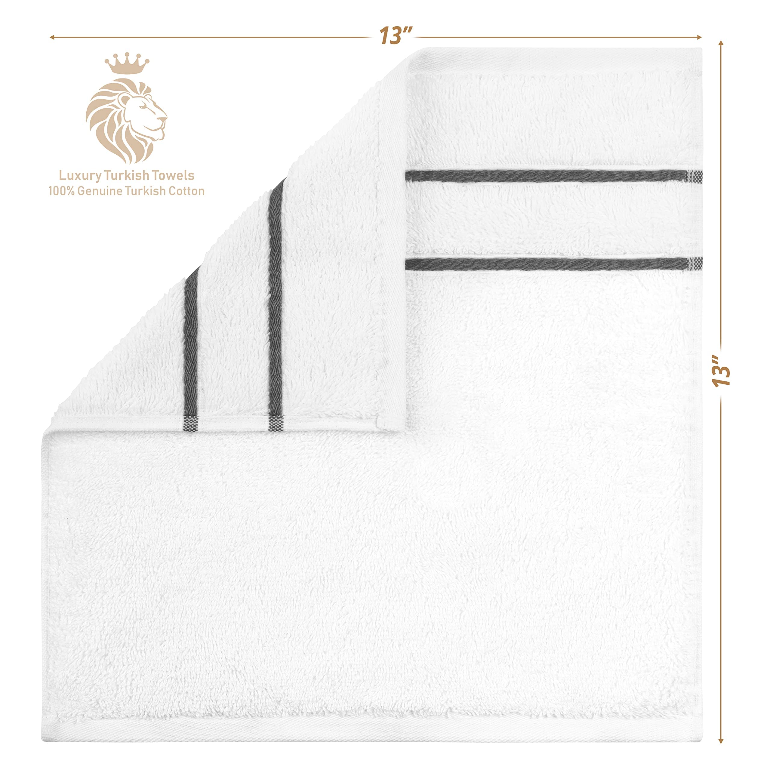 4 Pack Premium White Washcloths - 100% Turkish Cotton Face & Hand Towels for Bathroom, Kitchen & Spa - Soft Absorbent Wash Rags (Dark Gray) - Perfect for Daily Use, Baby Care & Hotel Essentials