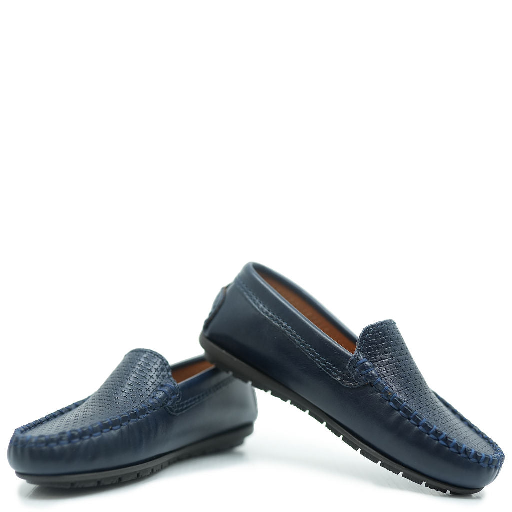 Men's Atlanta Moccasin Navy Blue Stamped Loafers - Comfortable Casual Slip-On Shoes for Office, Travel & Everyday Wear