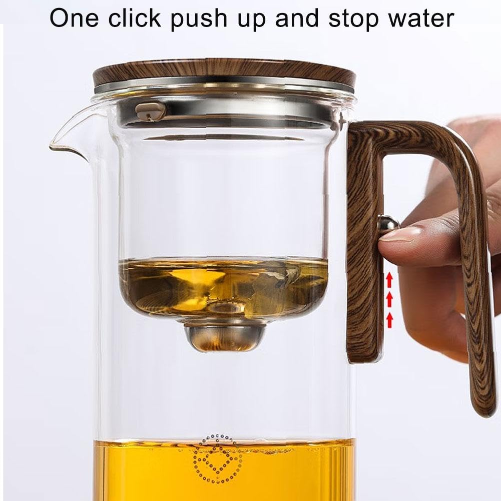Enchanti Magic Tea Pot - Water Separation Glass Teapot with Wooden Handle, Press Control Loose Leaf Tea Infuser - Perfect for Witchcraft, Herbal Tea Brewing & Home Decor