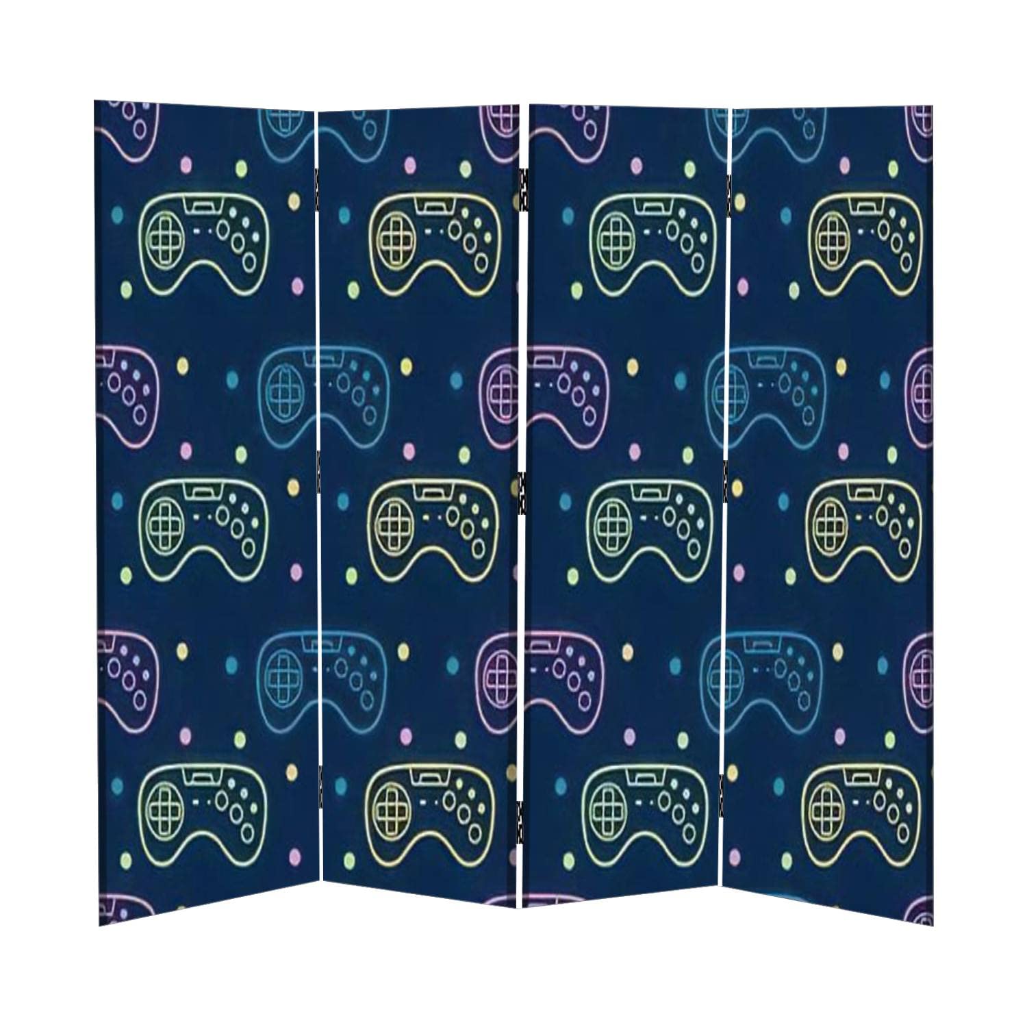 4 Panel Canvas Room Divider Screen - Folding Privacy Partition with Joystick Line Art Design | Perfect for Home Office, Studio, or Temporary Wall Separation