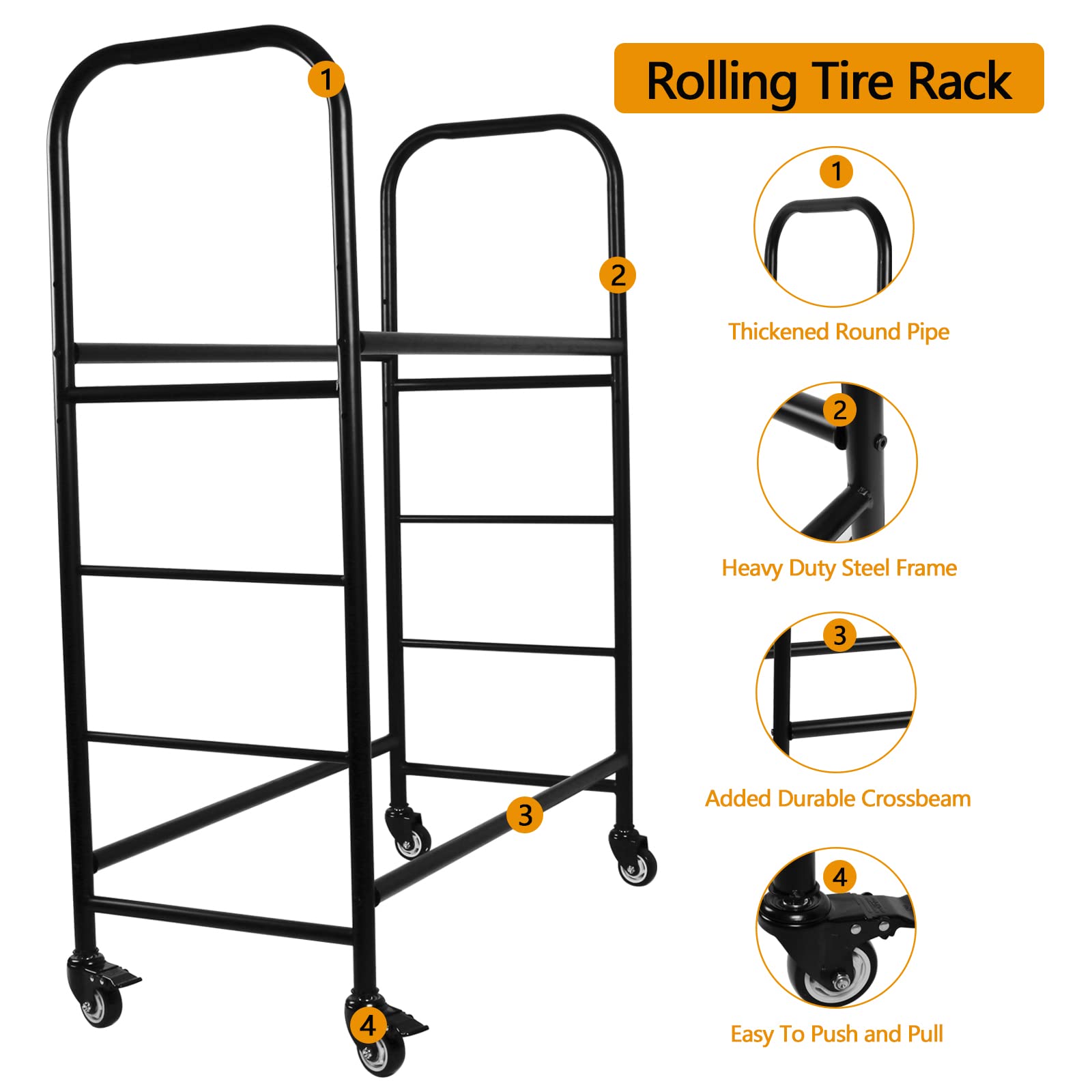 Heavy Duty Rolling Tire Rack - Adjustable 56x44x20 Inch Metal Tire Storage Stand with 4 Wheels | Mobile Tire Organizer for Garage, Warehouse & Auto Shop | Perfect for Car, Truck & SUV Tires
