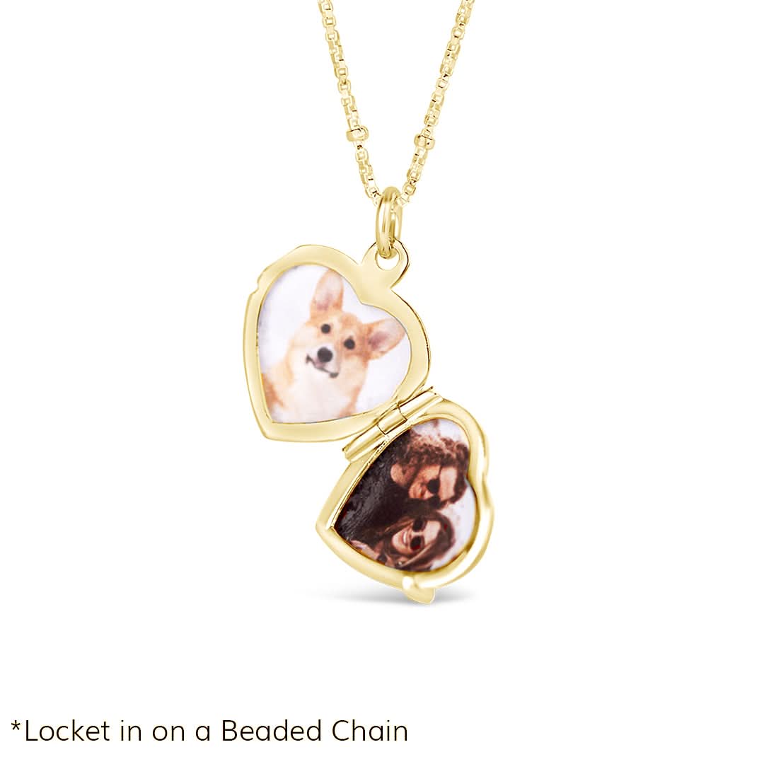2 Photo Diamond Heart Locket Necklace in Gold - Personalized Engraved Jewelry Gift for Women - Perfect for Anniversaries, Valentine's Day & Special Occasions