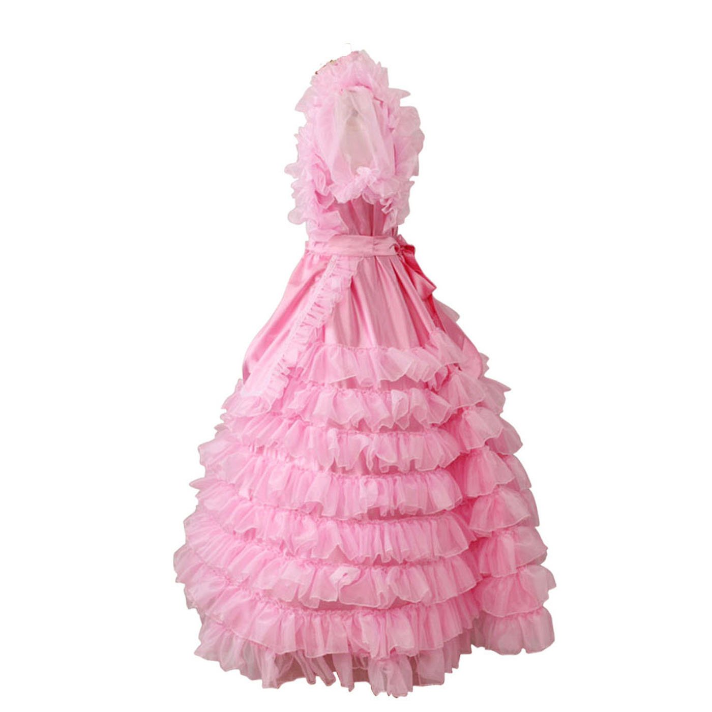 Elegant French Satin Organza Long Prom Dress with Puffy Skirt in Pink - Perfect for Homecoming, Quinceañera, and Formal Evening Events