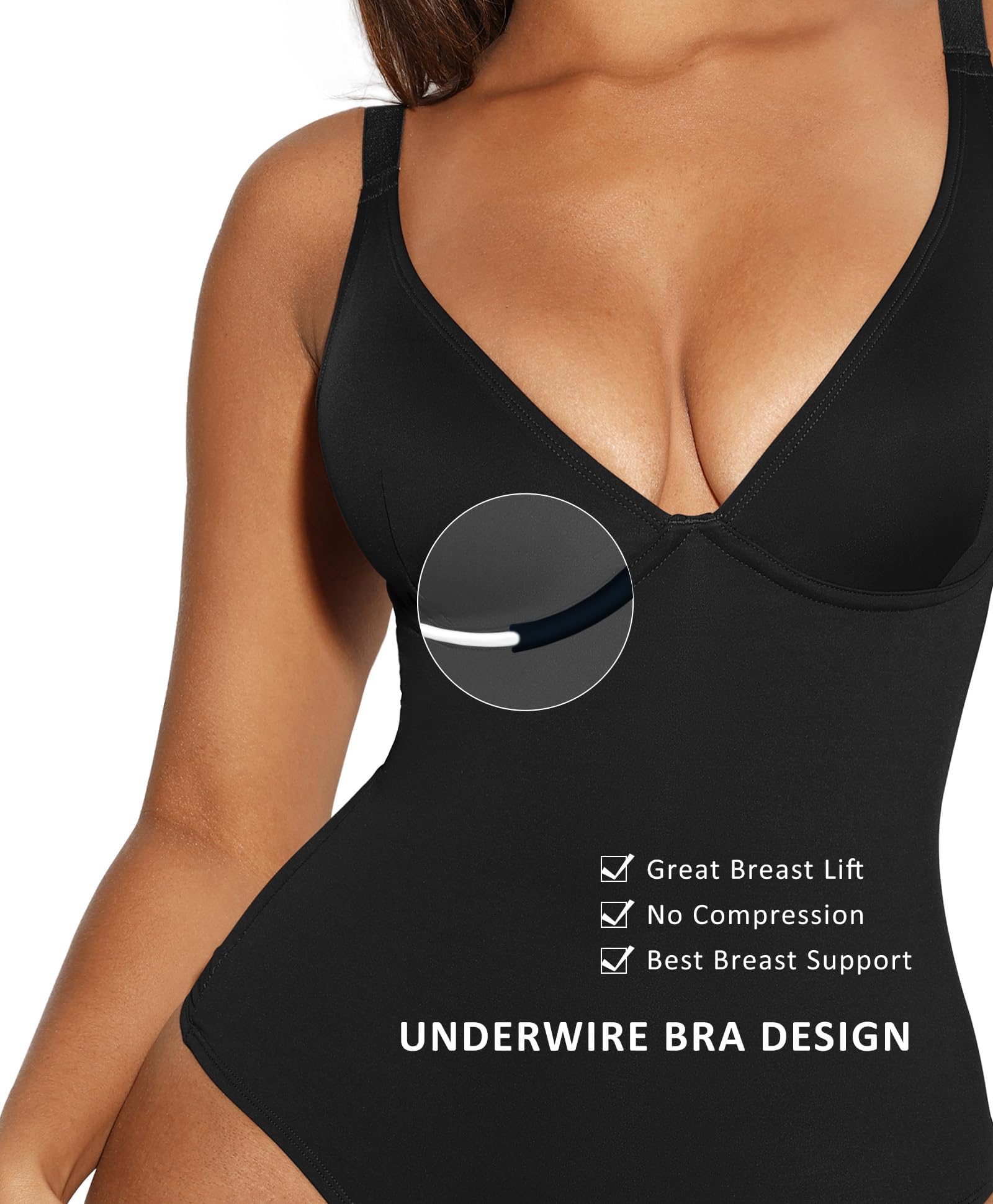 FeelinGirl Women's Tummy Control Shapewear Bodysuit - Deep V Neck Thong Body Shaper for Slimming & Smoothing | Perfect for Dresses, Workout & Everyday Wear