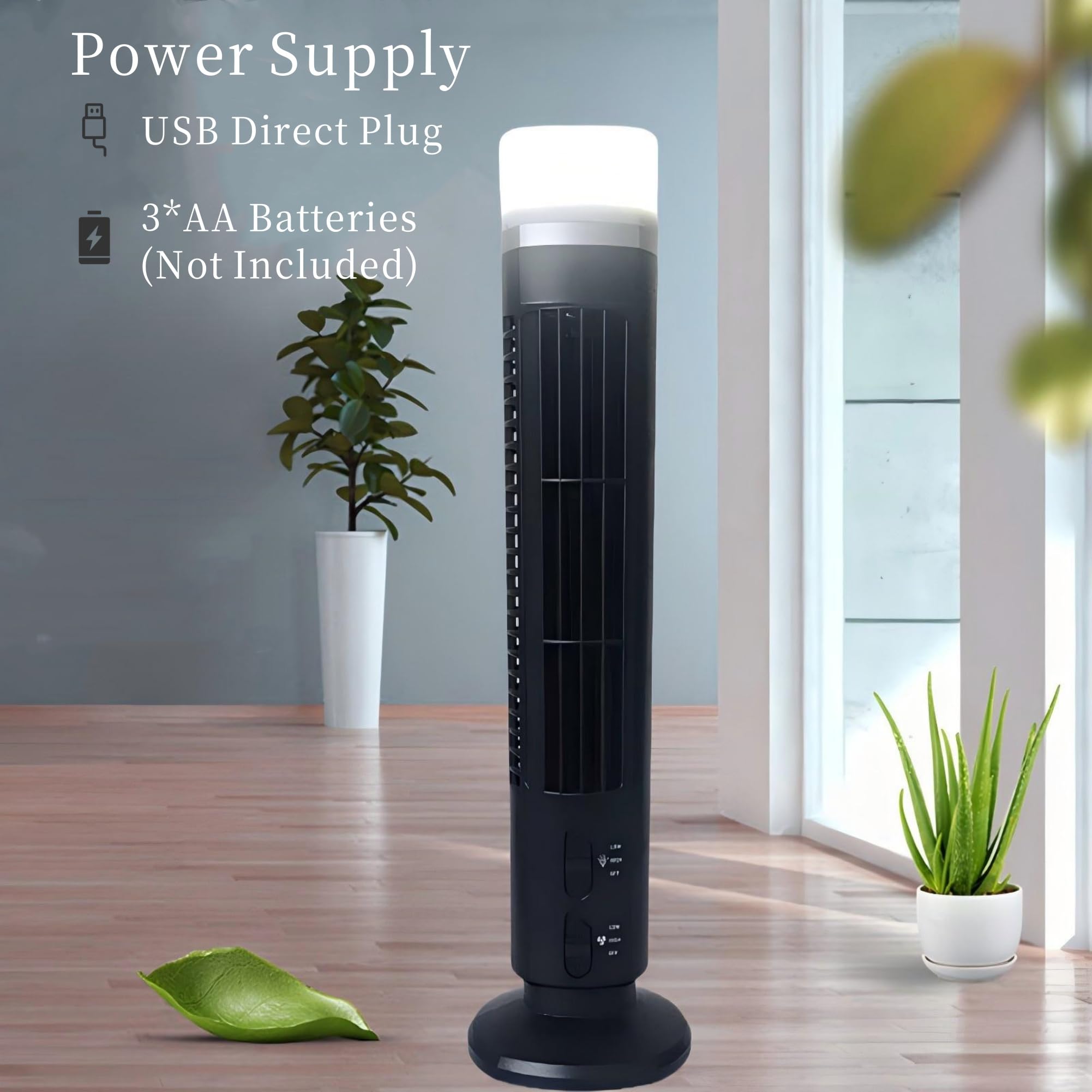 Bladeless Tower Fan with LED Light - 36 Inch Floor Standing Cooling Fan for Home, Bedroom & Office - Quiet & Energy Efficient Air Circulator - Perfect for Summer, Indoor Use & Small Spaces (Black)