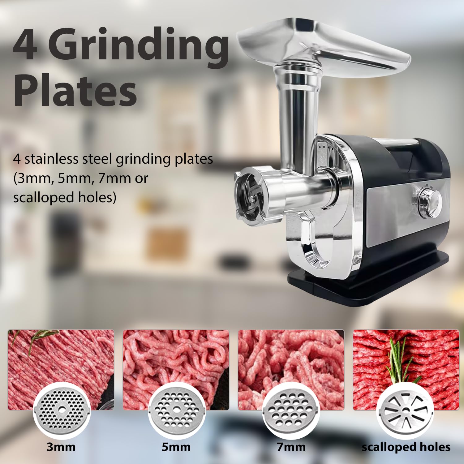 3200W Electric Meat Grinder & Sausage Maker - Heavy Duty Commercial Food Processor with Sausage & Kubbe Kit, 4 Stainless Steel Plates - Perfect for Home Kitchen, Butcher Shop & Restaurant Use